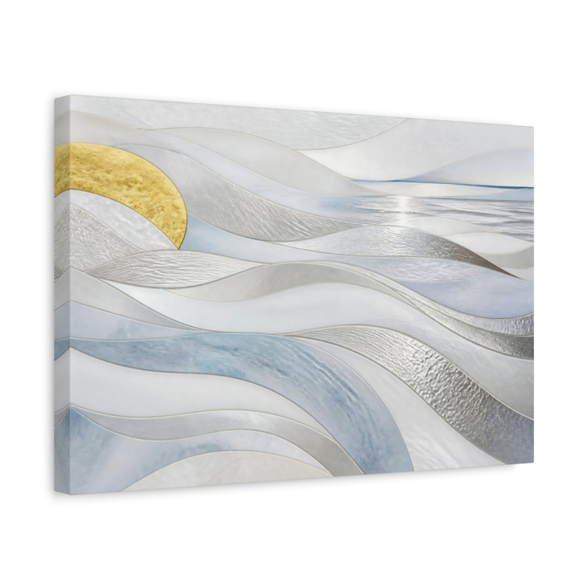 Side Mockup 4. Abstract Accent Silver Waves shown as canvas print