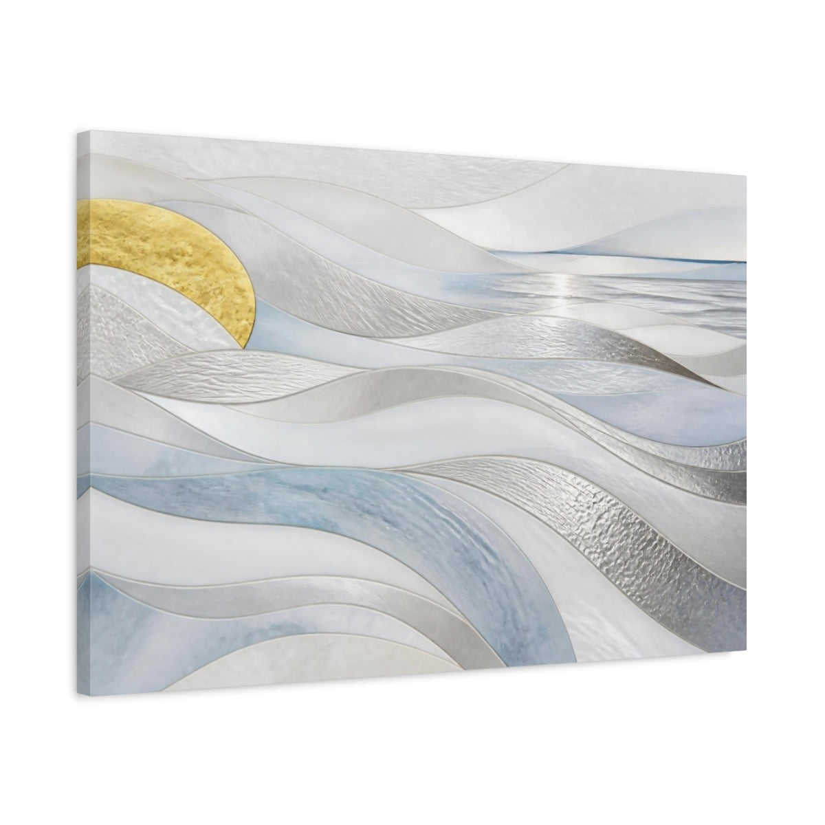 Side Mockup 2. Abstract Accent Silver Waves shown as canvas print