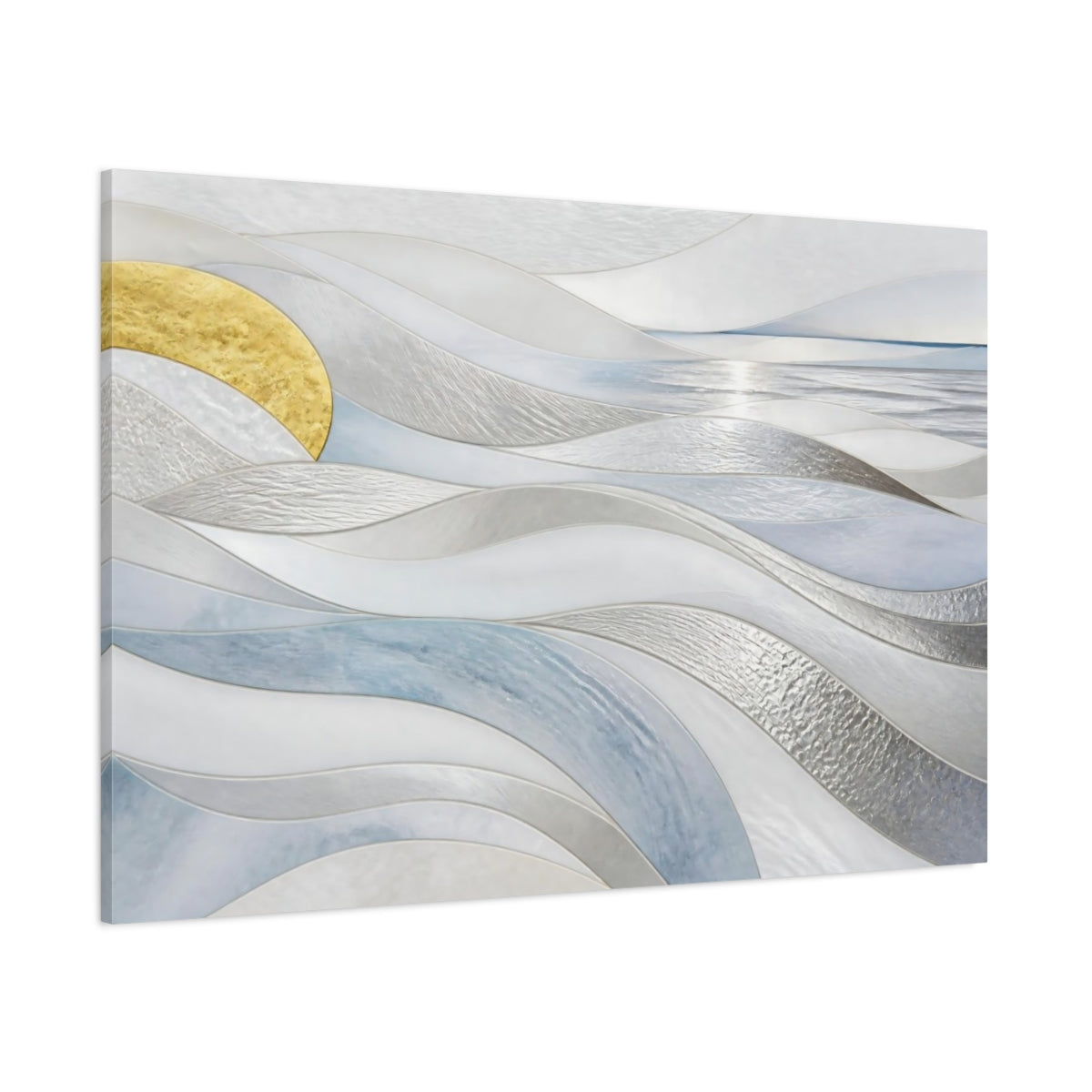 Side Mockup 1. Abstract Accent Silver Waves shown as canvas print
