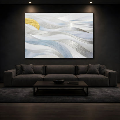 Mockup 3. Abstract Accent Silver Waves shown as canvas print