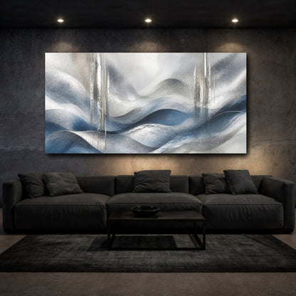 Mockup 3. Abstract Accent Silver Waves shown as canvas print