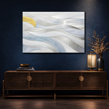 Mockup 4. Abstract Accent Silver Waves shown as canvas print