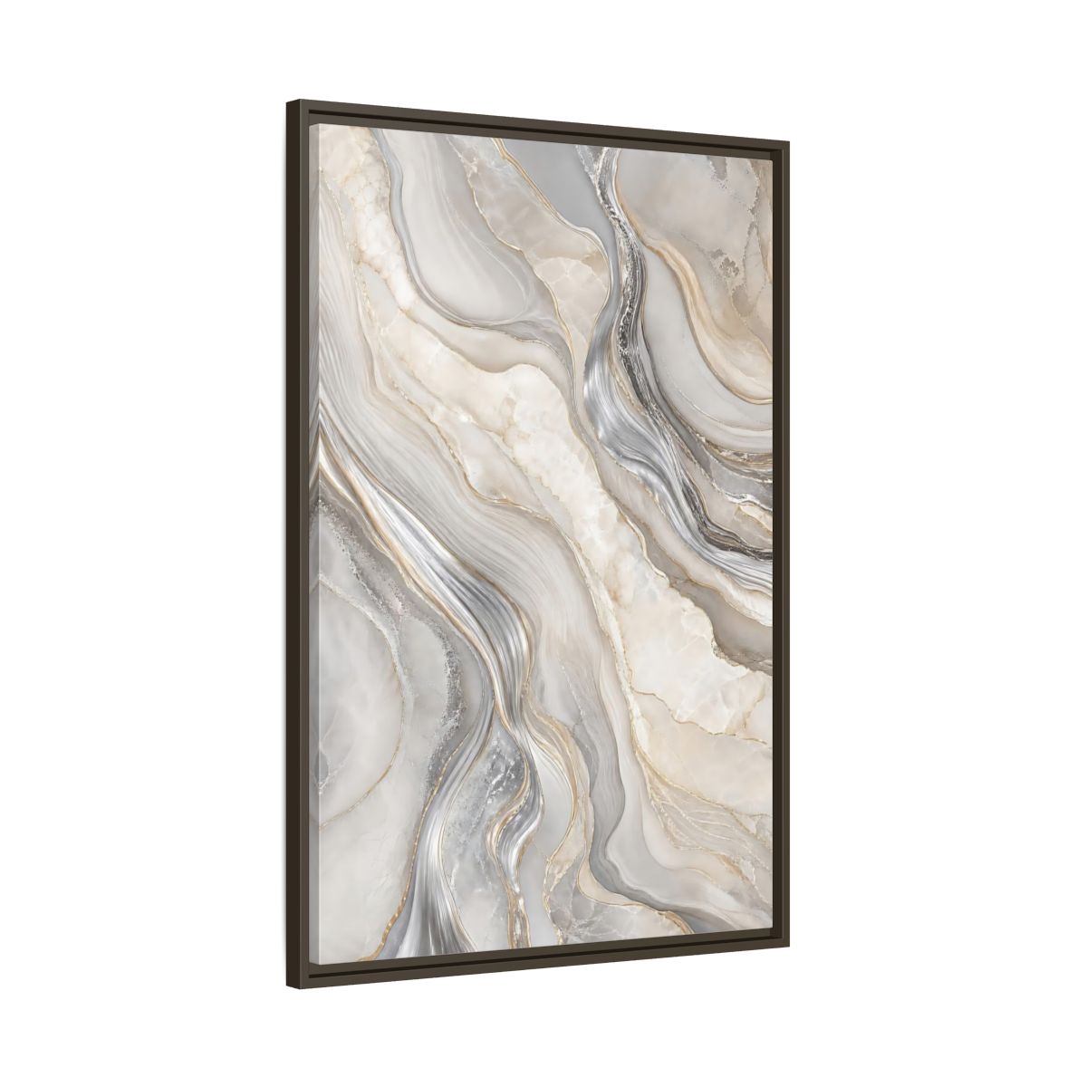 Main Mockup. Abstract Agate Marble Grey Gold shown as stretched canvas wall art