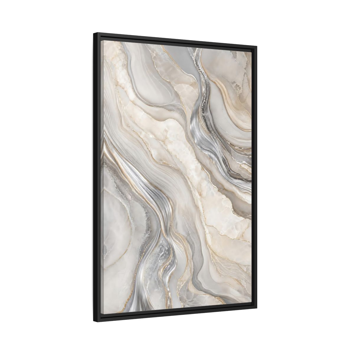 Side Mockup 13. Abstract Agate Marble Grey Gold shown as stretched canvas wall art