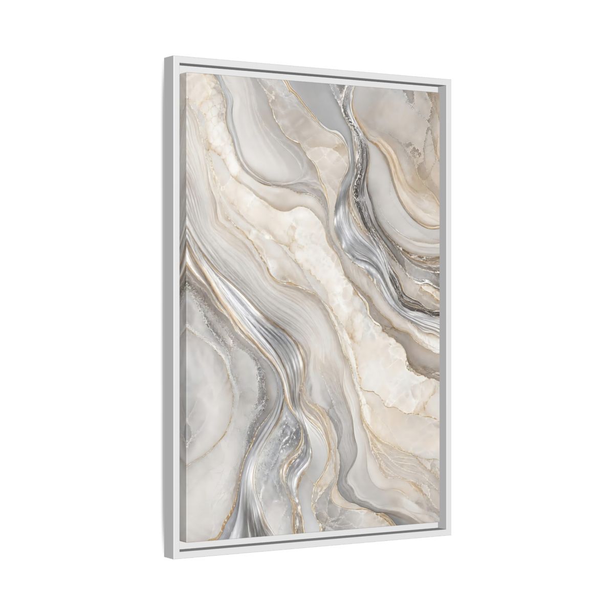 Side Mockup 10. Abstract Agate Marble Grey Gold shown as stretched canvas wall art