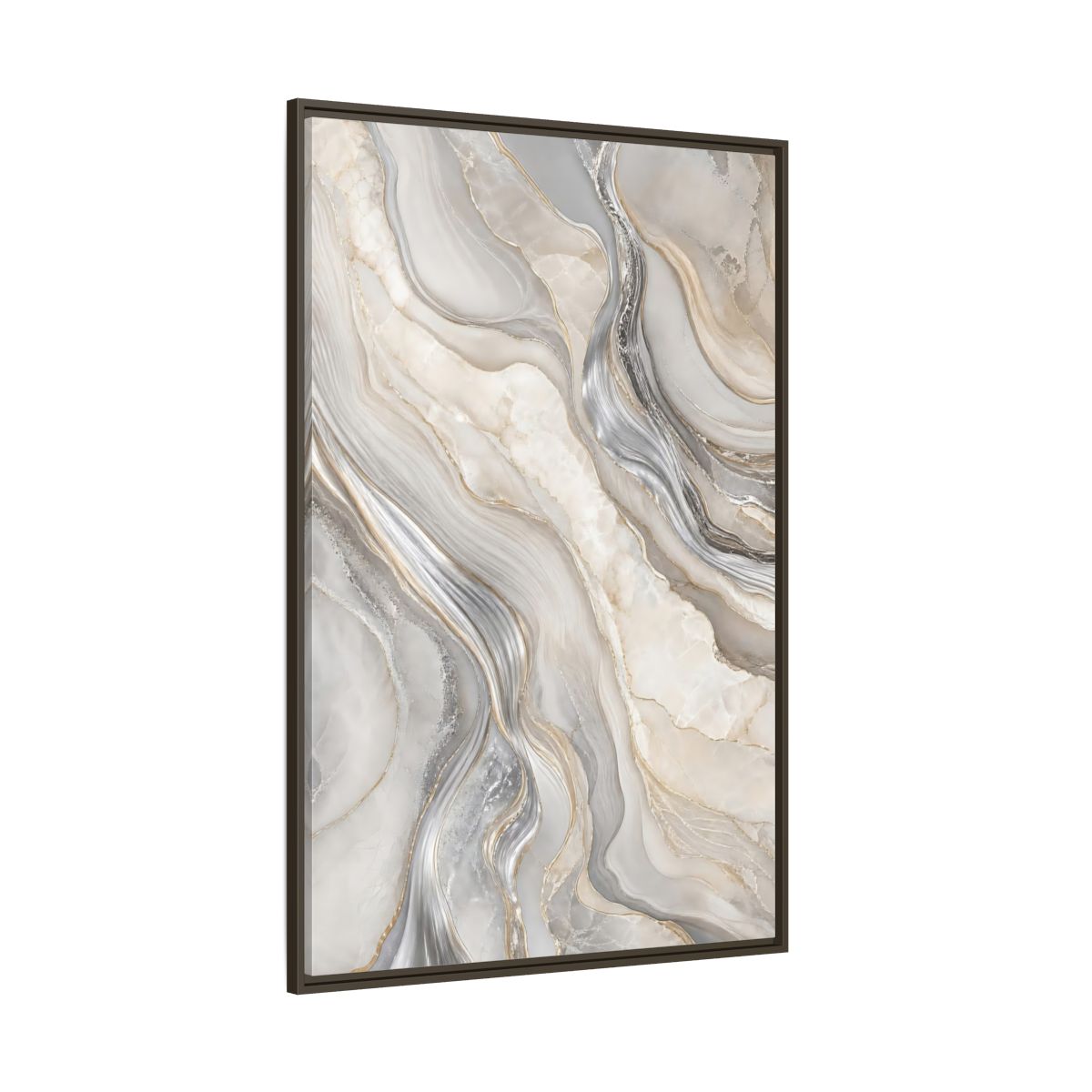 Side Mockup 8. Abstract Agate Marble Grey Gold shown as stretched canvas wall art