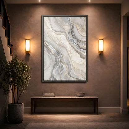 Mockup 2. Abstract Agate Marble Grey Gold shown as stretched canvas wall art