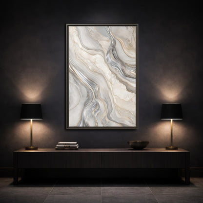 Mockup 3. Abstract Agate Marble Grey Gold shown as stretched canvas wall art