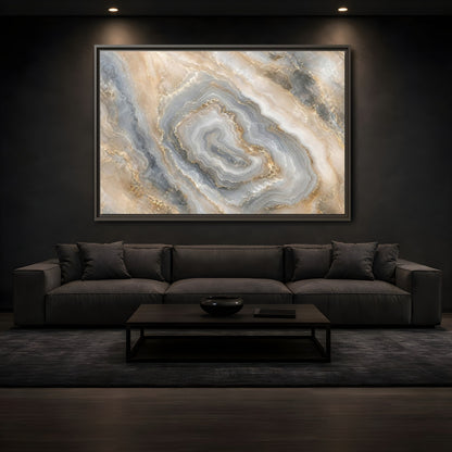 Mockup 3. Abstract Agate Stone Gold And Grey Agate shown as stretched canvas wall art