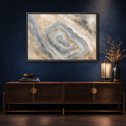 Mockup 4. Abstract Agate Stone Gold And Grey Agate shown as stretched canvas wall art