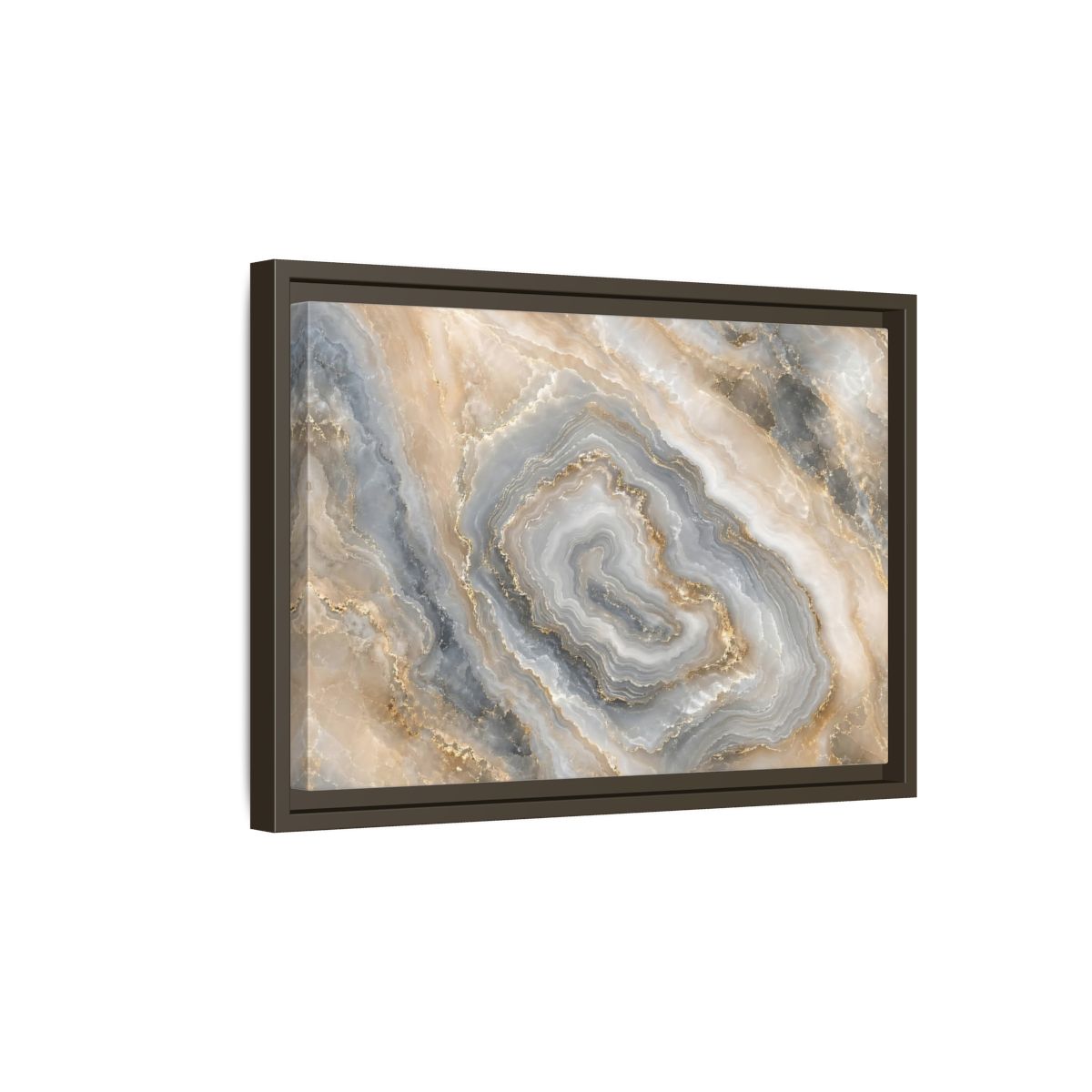 Side Mockup 5. Abstract Agate Stone Gold And Grey Agate shown as stretched canvas wall art