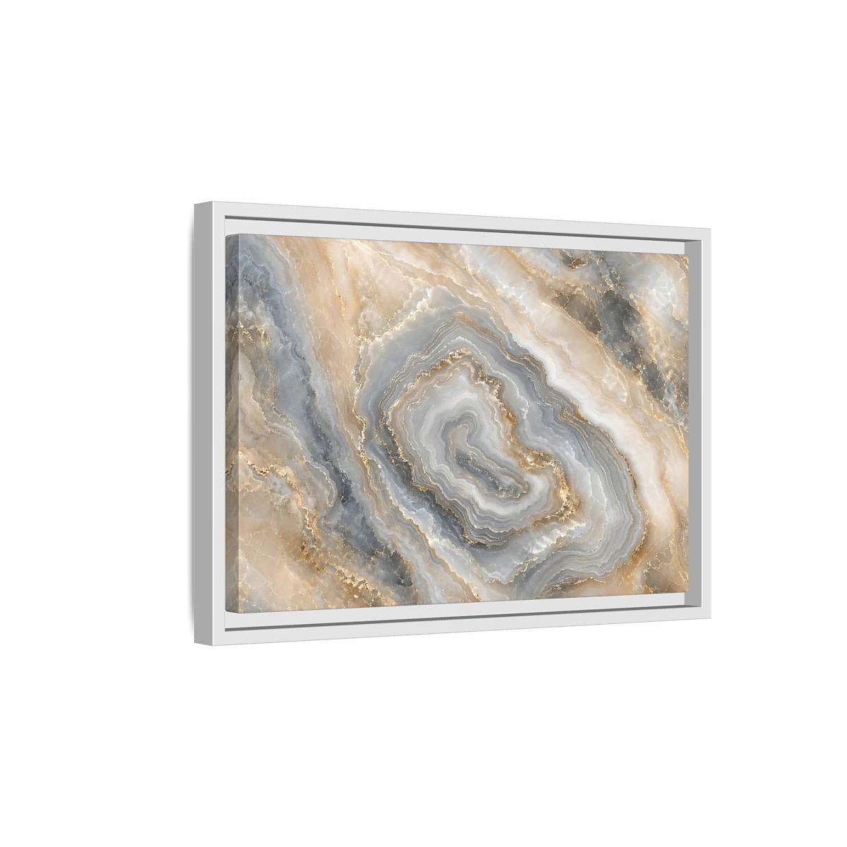 Side Mockup 4. Abstract Agate Stone Gold And Grey Agate shown as stretched canvas wall art