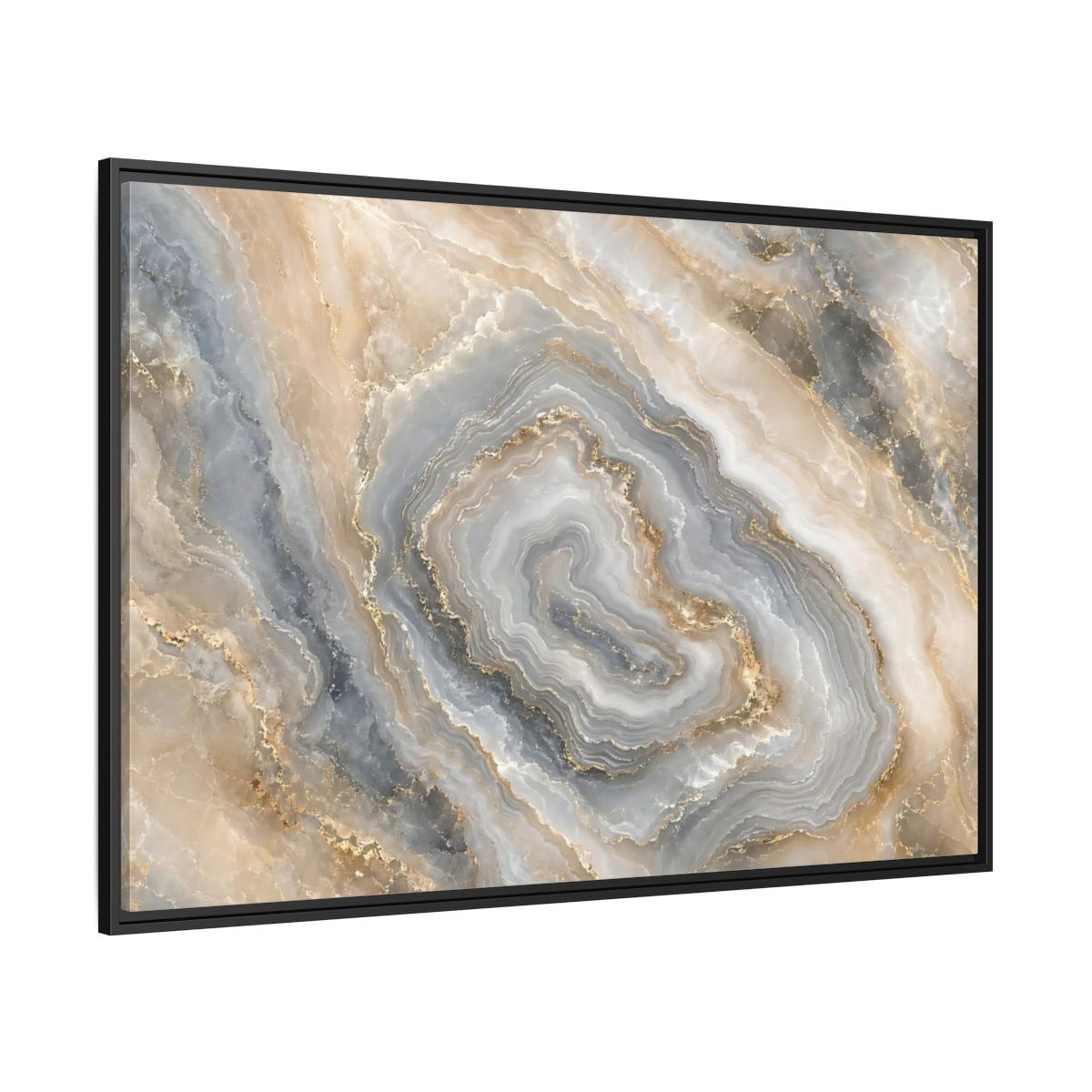 Side Mockup 12. Abstract Agate Stone Gold And Grey Agate shown as stretched canvas wall art