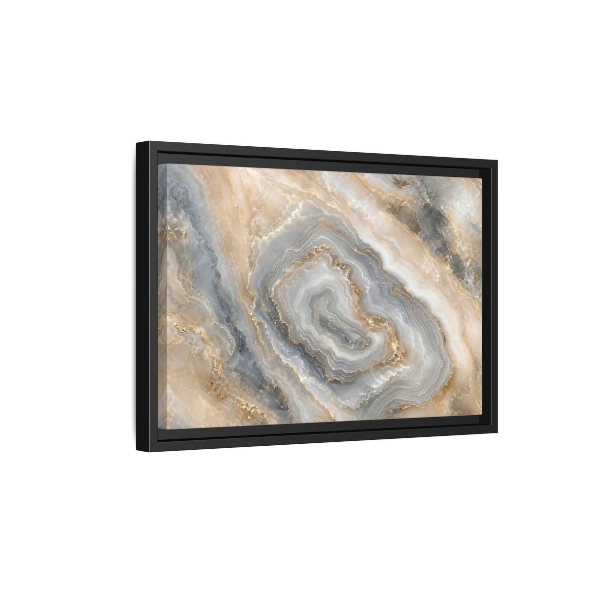 Side Mockup 6. Abstract Agate Stone Gold And Grey Agate shown as stretched canvas wall art