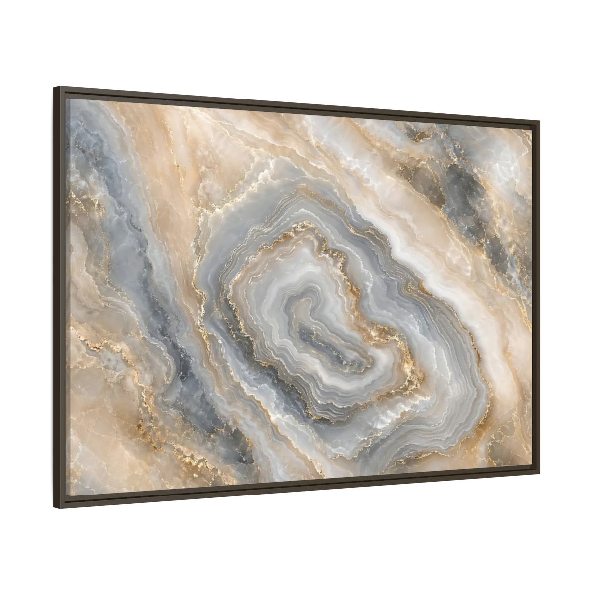 Side Mockup 8. Abstract Agate Stone Gold And Grey Agate shown as stretched canvas wall art