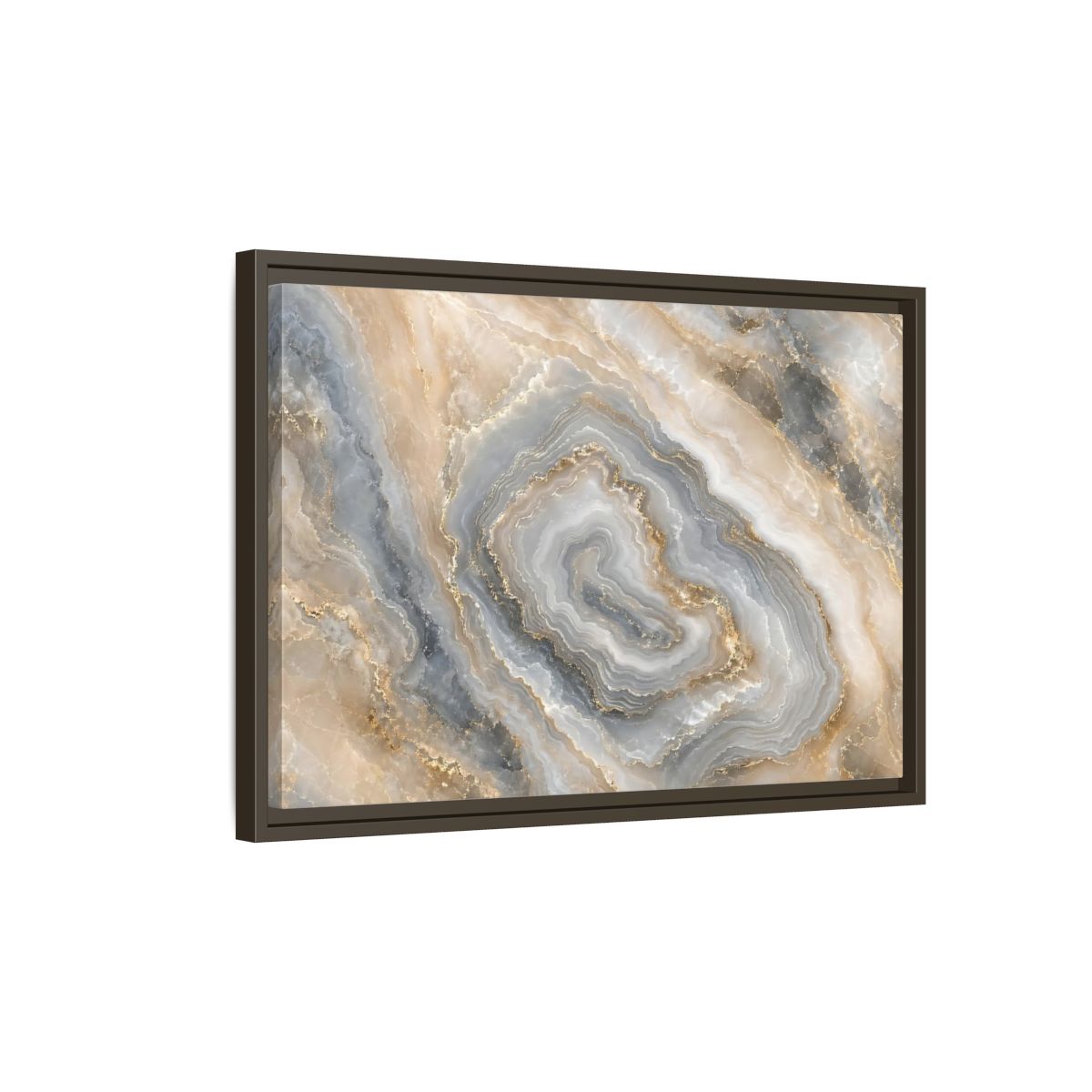 Side Mockup 2. Abstract Agate Stone Gold And Grey Agate shown as stretched canvas wall art