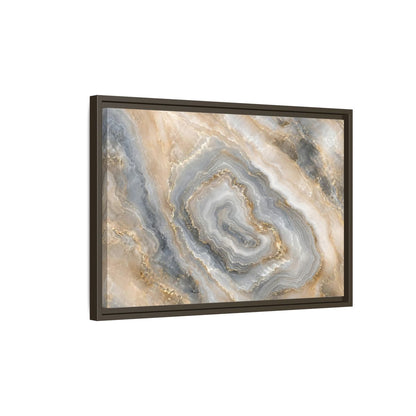 Side Mockup 2. Abstract Agate Stone Gold And Grey Agate shown as stretched canvas wall art