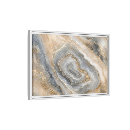 Side Mockup 1. Abstract Agate Stone Gold And Grey Agate shown as stretched canvas wall art