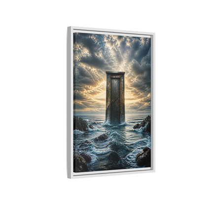 Side Mockup 1. Abstract Ancient Door Ocean Door Abstract shown as stretched canvas wall art