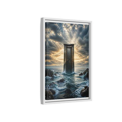 Side Mockup 4. Abstract Ancient Door Ocean Door Abstract shown as stretched canvas wall art