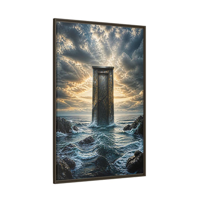 Side Mockup 8. Abstract Ancient Door Ocean Door Abstract shown as stretched canvas wall art