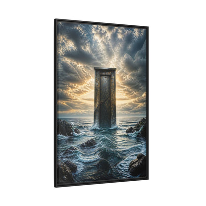 Side Mockup 12. Abstract Ancient Door Ocean Door Abstract shown as stretched canvas wall art