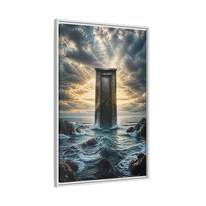 Side Mockup 9. Abstract Ancient Door Ocean Door Abstract shown as stretched canvas wall art