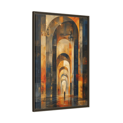 Abstract Arched Corridor Orange Blue Framed Canvas Wall Art - Living Room Decor shown as canvas wall art
