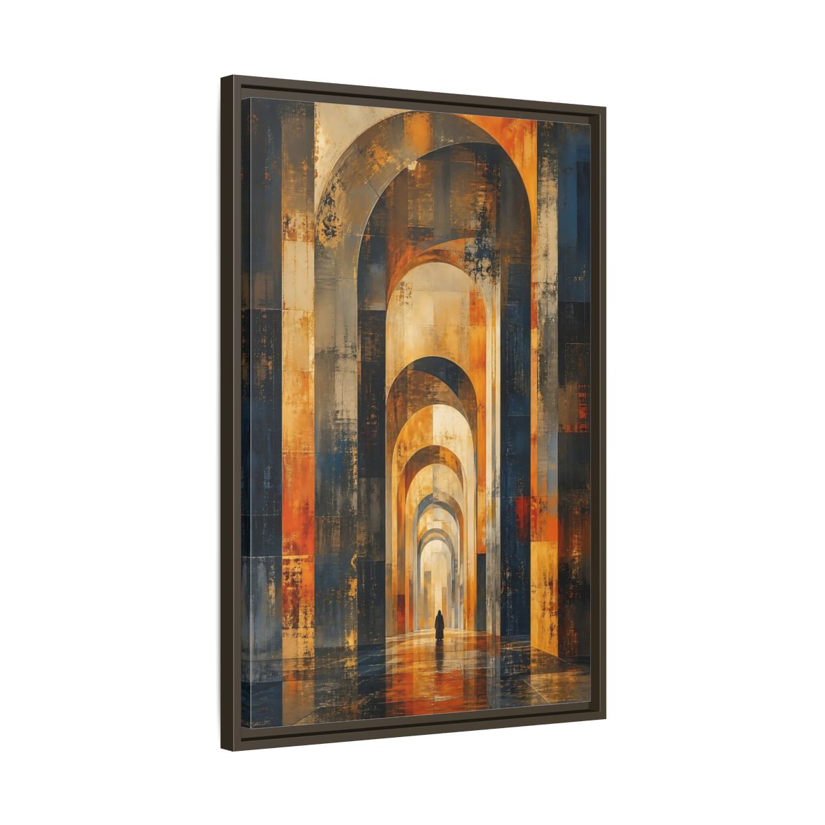 Side Mockup 11. Abstract Arched Corridor Orange Blue Abstract shown as stretched canvas wall art