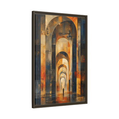 Abstract Arched Corridor Orange Blue Framed Canvas Wall Art - Living Room Decor shown as canvas wall art