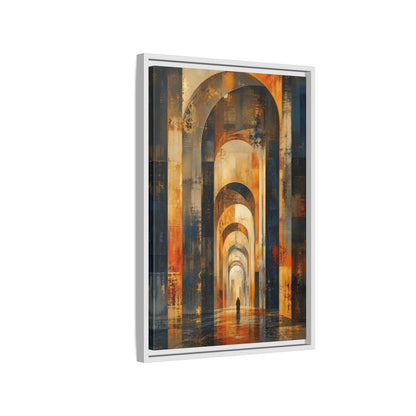 Abstract Arched Corridor Orange Blue Framed Canvas Wall Art - Living Room Decor shown as canvas wall art