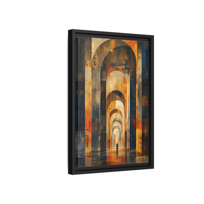 Abstract Arched Corridor Orange Blue Framed Canvas Wall Art - Living Room Decor shown as canvas wall art