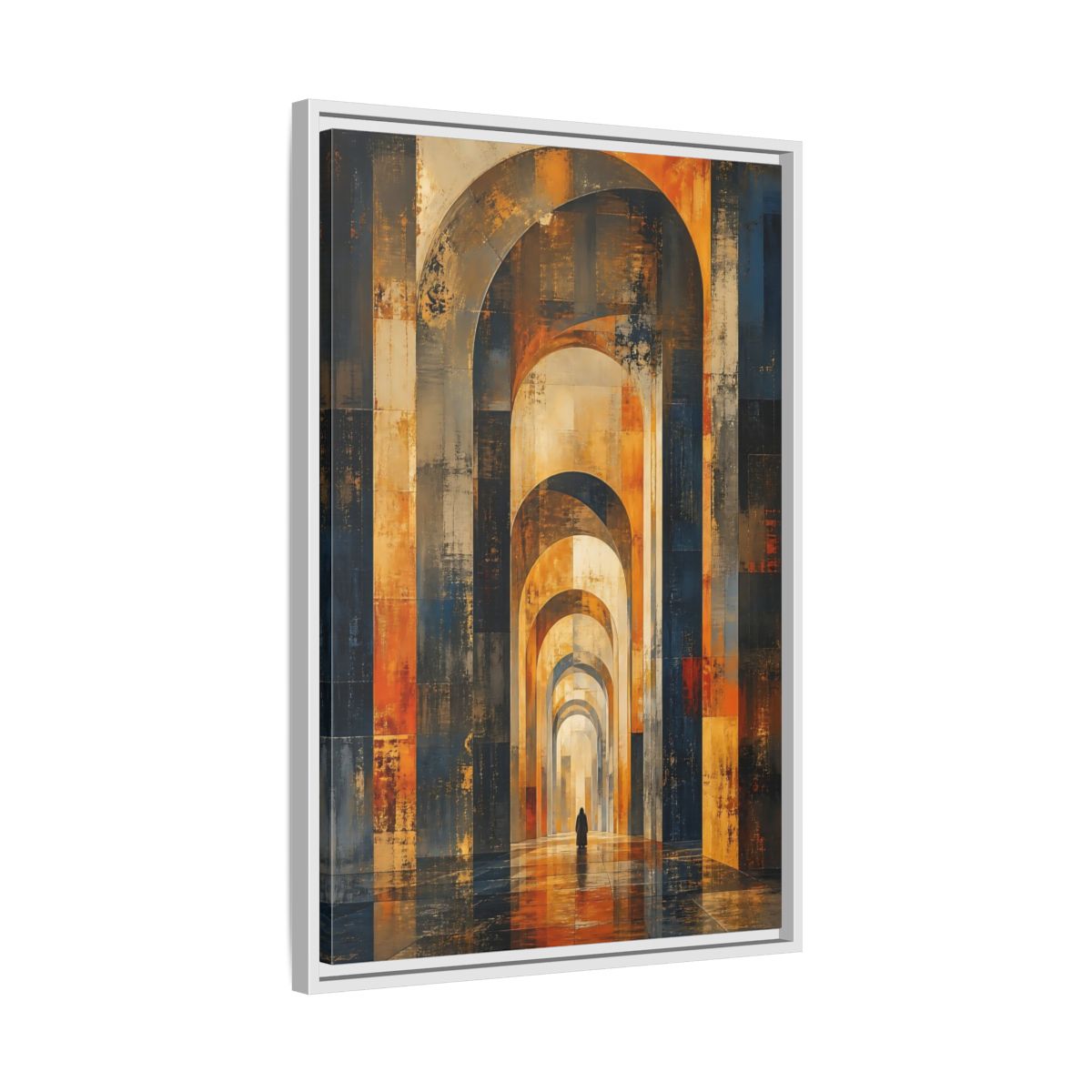 Side Mockup 10. Abstract Arched Corridor Orange Blue Abstract shown as stretched canvas wall art