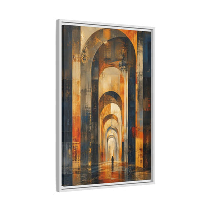 Abstract Arched Corridor Orange Blue Framed Canvas Wall Art - Living Room Decor shown as canvas wall art