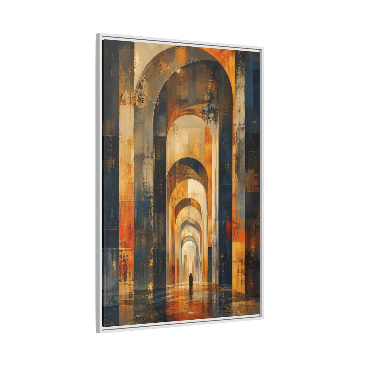 Side Mockup 7. Abstract Arched Corridor Orange Blue Abstract shown as stretched canvas wall art