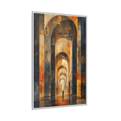 Abstract Arched Corridor Orange Blue Framed Canvas Wall Art - Living Room Decor shown as canvas wall art