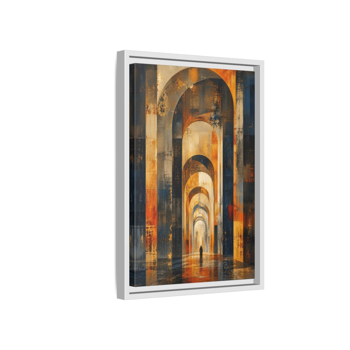 Side Mockup 4. Abstract Arched Corridor Orange Blue Abstract shown as stretched canvas wall art