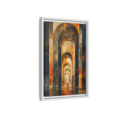 Abstract Arched Corridor Orange Blue Framed Canvas Wall Art - Living Room Decor shown as canvas wall art