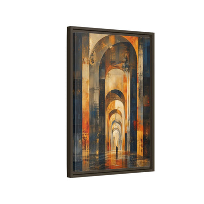 Abstract Arched Corridor Orange Blue Framed Canvas Wall Art - Living Room Decor shown as canvas wall art