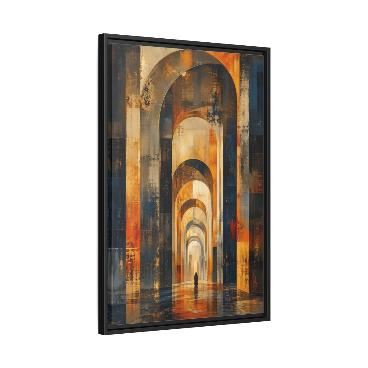 Side Mockup 14. Abstract Arched Corridor Orange Blue Abstract shown as stretched canvas wall art