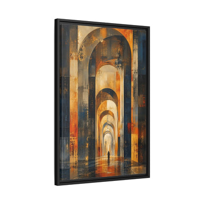 Abstract Arched Corridor Orange Blue Framed Canvas Wall Art - Living Room Decor shown as canvas wall art