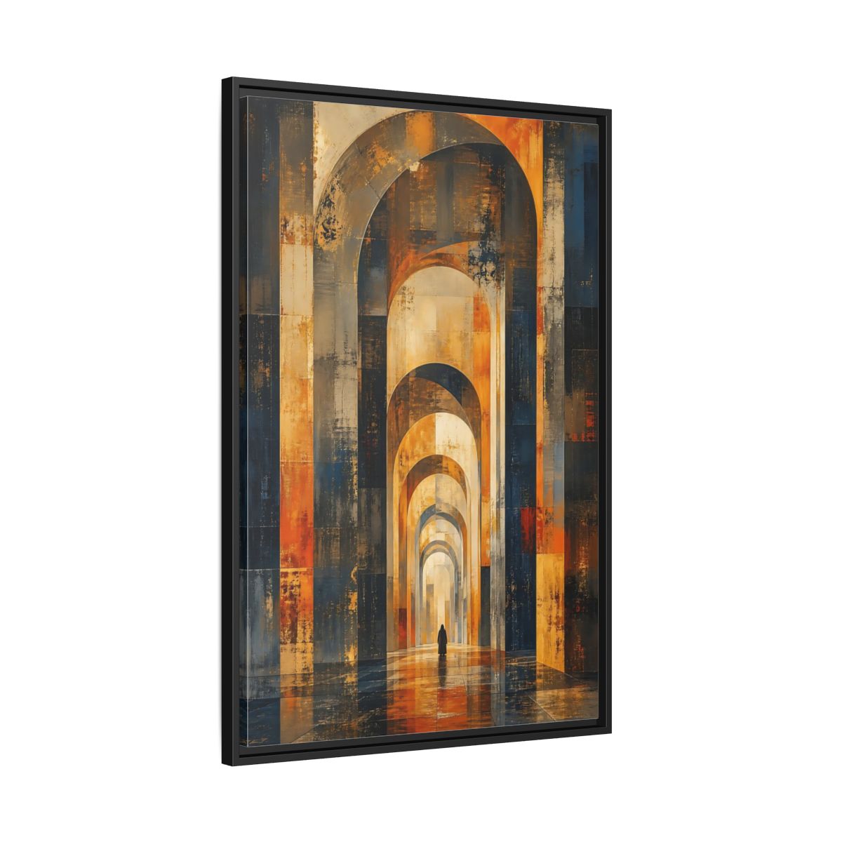 Side Mockup 13. Abstract Arched Corridor Orange Blue Abstract shown as stretched canvas wall art