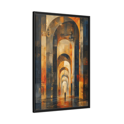 Abstract Arched Corridor Orange Blue Framed Canvas Wall Art - Living Room Decor shown as canvas wall art