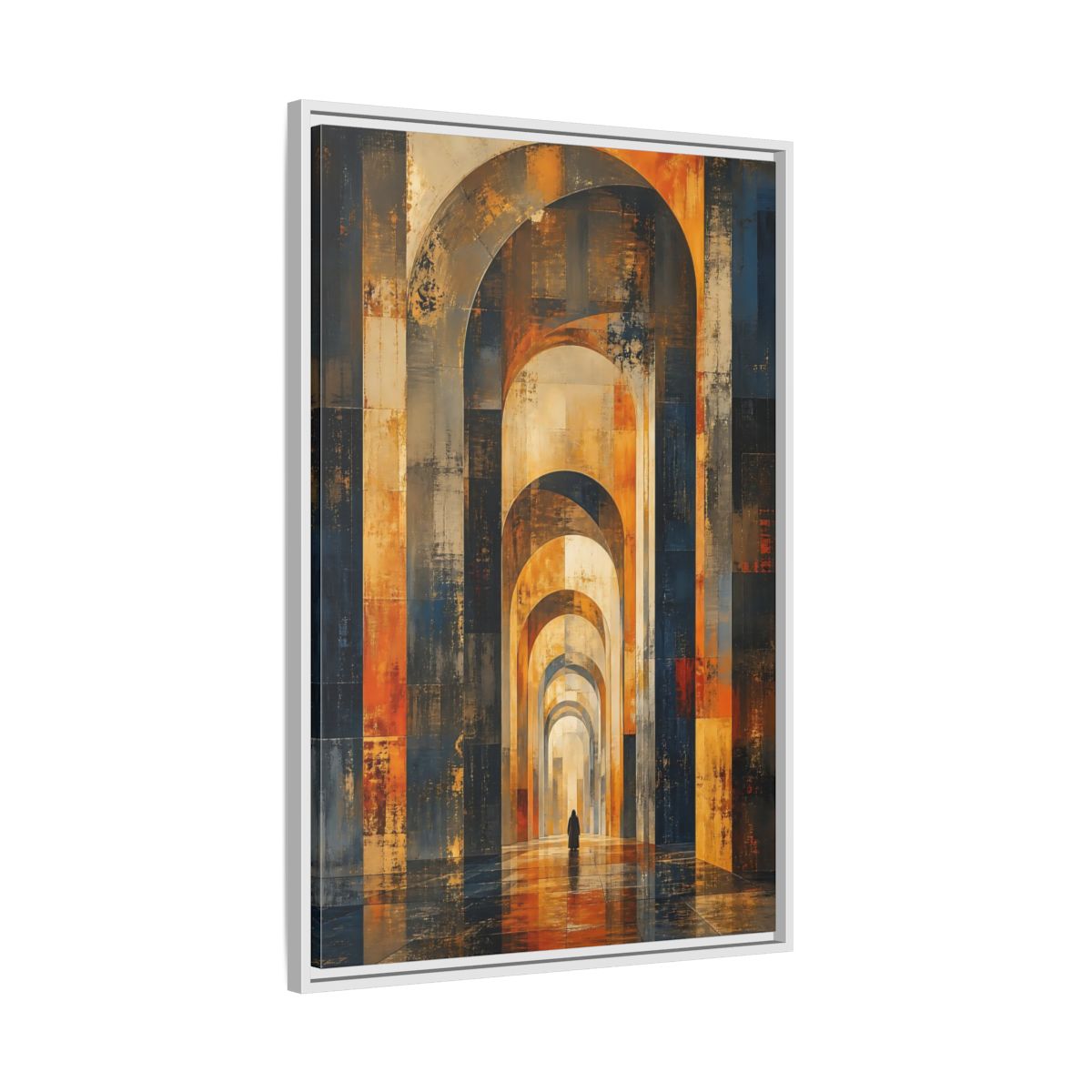 Side Mockup 9. Abstract Arched Corridor Orange Blue Abstract shown as stretched canvas wall art