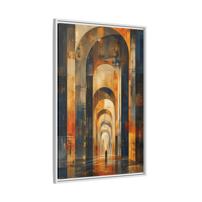 Abstract Arched Corridor Orange Blue Framed Canvas Wall Art - Living Room Decor shown as canvas wall art