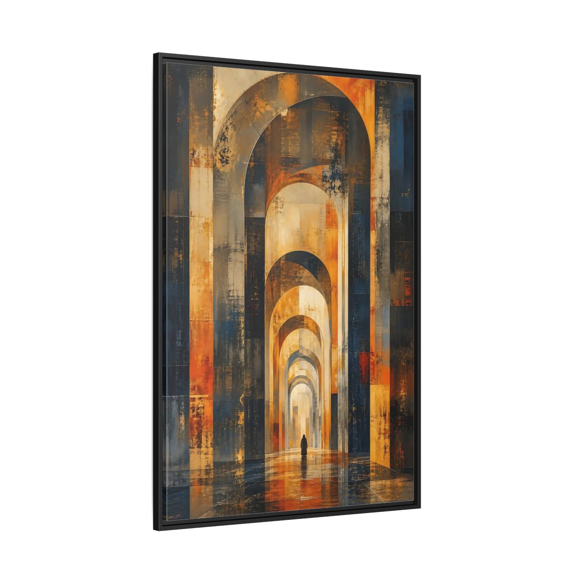 Side Mockup 12. Abstract Arched Corridor Orange Blue Abstract shown as stretched canvas wall art