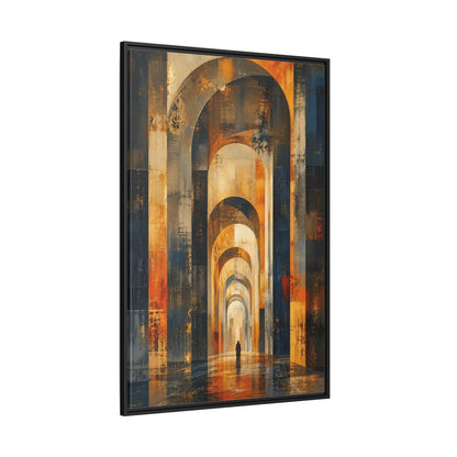 Abstract Arched Corridor Orange Blue Framed Canvas Wall Art - Living Room Decor shown as canvas wall art