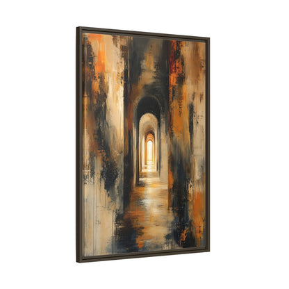 Abstract Arched Tunnel Gold and Black Framed Canvas Wall Art - Living Room Above Couch shown as canvas wall art