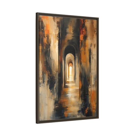 Main Mockup. Abstract Arched Tunnel Gold And Black shown as stretched canvas wall art