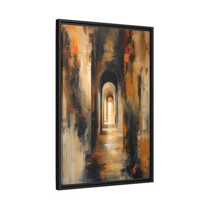 Abstract Arched Tunnel Gold and Black Framed Canvas Wall Art - Living Room Above Couch shown as canvas wall art